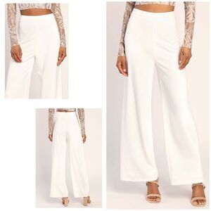 Lulus Get Dressed Up Pants White Wide Leg Stretch Crepe Size M NWT
